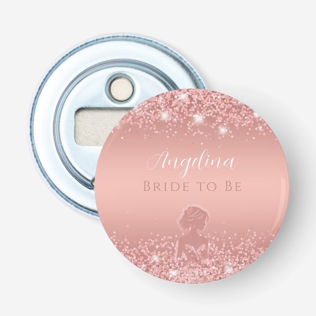 Elegant Rose Gold Luxe Shimmer Bridal Shower Bottle Opener (Front)