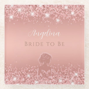 Elegant Rose Gold Luxe Shimmer Bridal Shower Glass Coaster