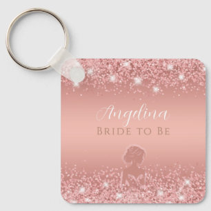 Elegant Rose Gold Luxe Shimmer Bridal Shower Keychain