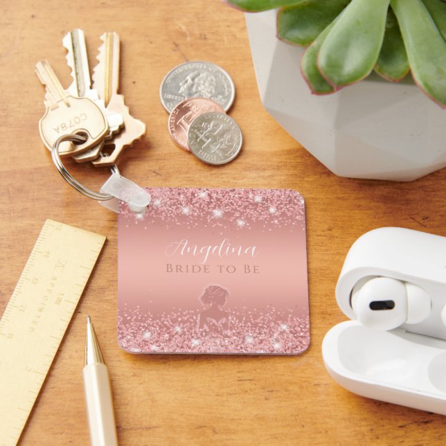Elegant Rose Gold Luxe Shimmer Bridal Shower  Keychain (Desk)