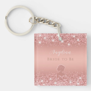 Elegant Rose Gold Luxe Shimmer Bridal Shower Keychain