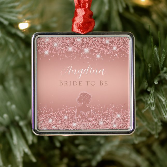 Elegant Rose Gold Luxe Shimmer Bridal Shower Metal Ornament (Tree)