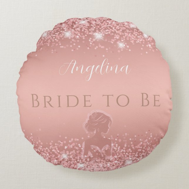 Elegant Rose Gold Luxe Shimmer Bridal Shower  Round Pillow (Front)