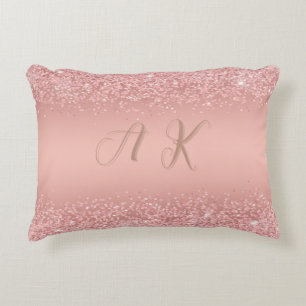 Elegant Rose Gold Luxe Shimmer Monogram  Accent Pillow