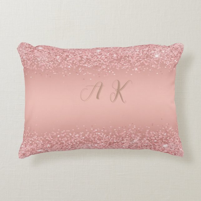 Elegant Rose Gold Luxe Shimmer Monogram  Accent Pillow (Front)
