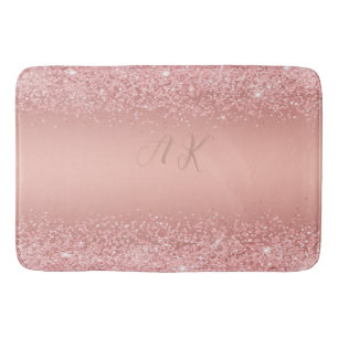 Elegant Rose Gold Luxe Shimmer Monogram  Bath Mat