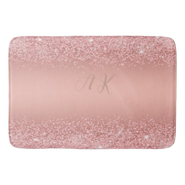 Elegant Rose Gold Luxe Shimmer Monogram  Bath Mat (Front)