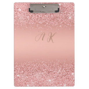 Elegant Rose Gold Luxe Shimmer Monogram Clipboard