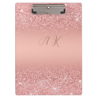 Elegant Rose Gold Luxe Shimmer Monogram  Clipboard