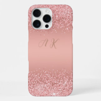 Elegant Rose Gold Luxe Shimmer Monogram  iPhone 16 Pro Max Case
