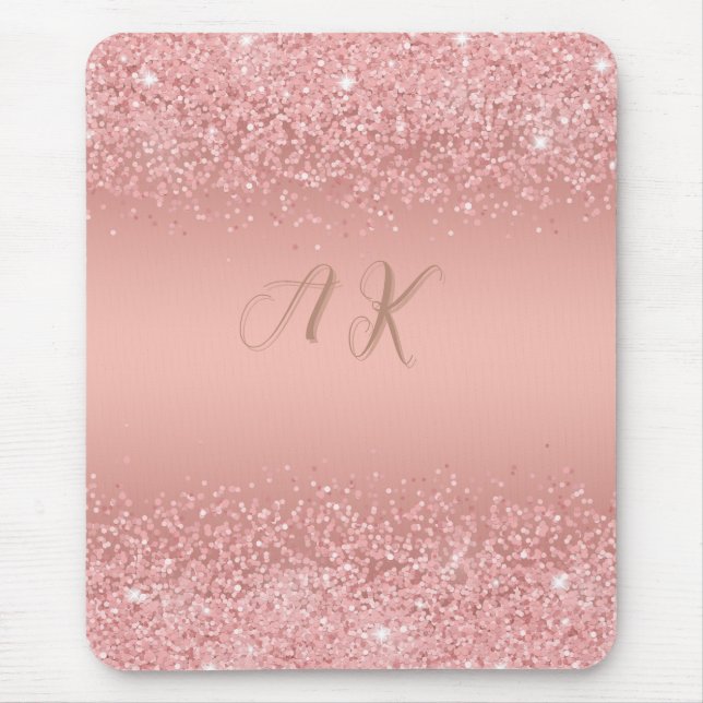 Elegant Rose Gold Luxe Shimmer Monogram Mouse Pad (Front)