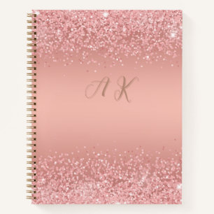 Elegant Rose Gold Luxe Shimmer Monogram Notebook