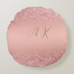 Elegant Rose Gold Luxe Shimmer Monogram  Round Pillow