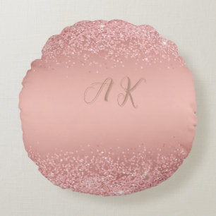Elegant Rose Gold Luxe Shimmer Monogram Round Pillow