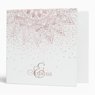 Elegant rose gold mandala confetti design binder