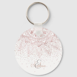 Elegant rose gold mandala confetti design keychain