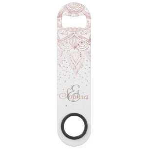 Elegant rose gold mandala confetti design speed bottle opener