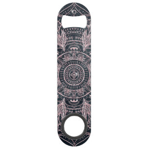 Elegant Rose Gold Mandala Gray Nebula Design Bar Key