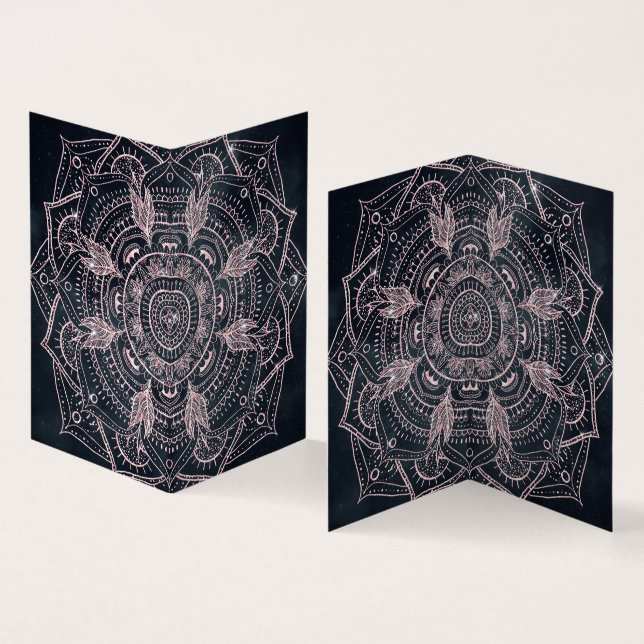 Elegant Rose Gold Mandala Gray Nebula Design Business Card (Inside and Outside)