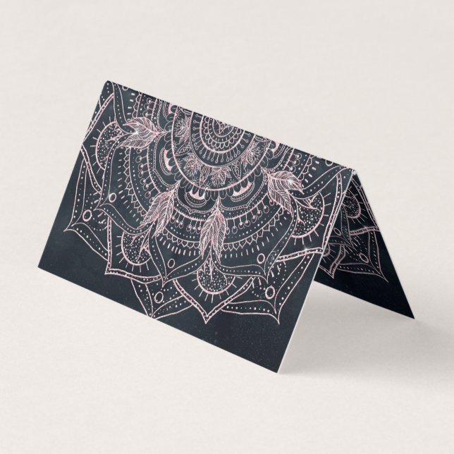 Elegant Rose Gold Mandala Gray Nebula Design Business Card (Front)