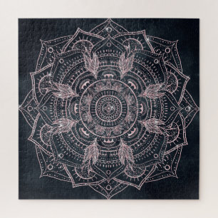 Elegant Rose Gold Mandala Gray Nebula Design Jigsaw Puzzle