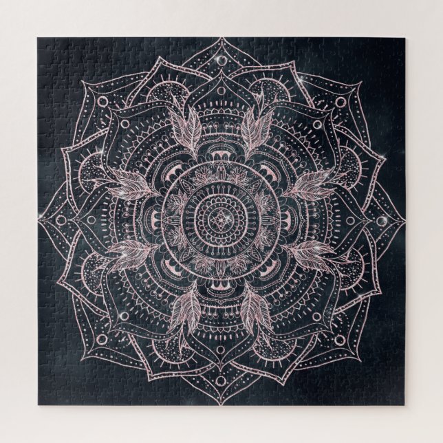 Elegant Rose Gold Mandala Grey Nebula Design Jigsaw Puzzle (Vertical)