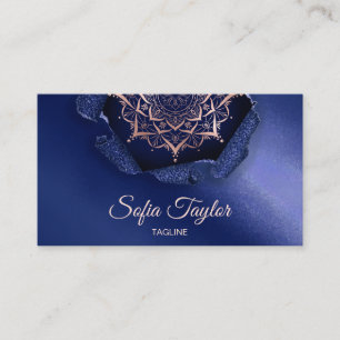 elegant rose gold mandala with glitter torn paper business card