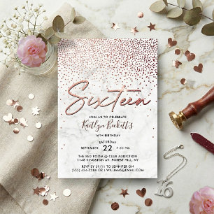 Elegant Rose Gold & Marble 16th Birthday Invitation