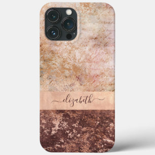 Elegant Rose Gold Marble Agate Script iPhone 13 Pro Max Case