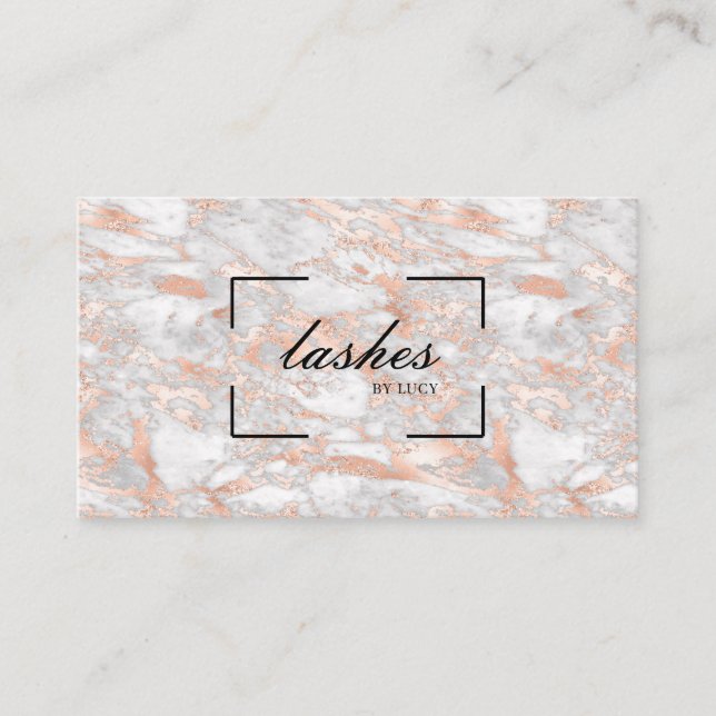 Elégant Rose Gold Marble Carte de visite Lash Bar (Devant)
