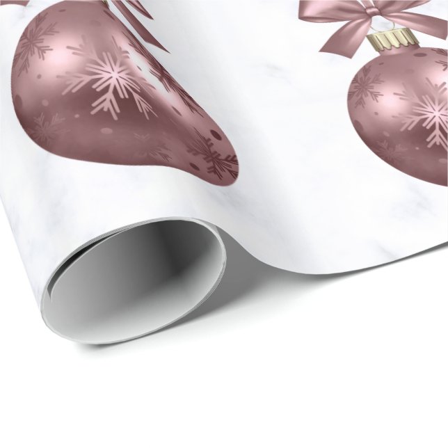 Elegant Rose Gold & Marble Christmas Ornaments Wrapping Paper (Roll Corner)