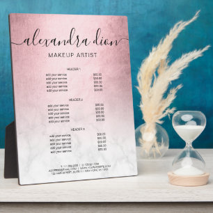 Elegant rose gold marble makeup artist services plaque