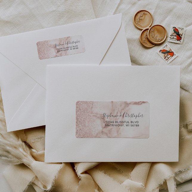 Élégant Rose Gold Marble Mariage Adresse de retour (Créateur téléchargé)