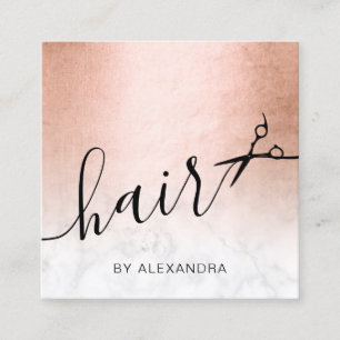 Elegant rose gold marble scissors hairstylist square business card