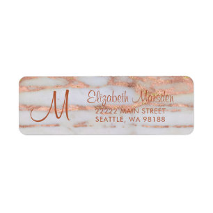 Élégant Rose Gold Marble Script Adresse de retour