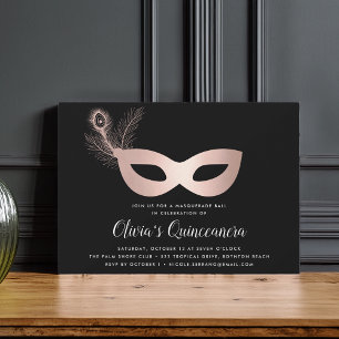 Elegant Rose Gold Masquerade Theme Quinceanera Invitation