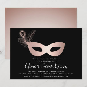 Elegant Rose Gold Masquerade Theme Sweet Sixteen Invitation