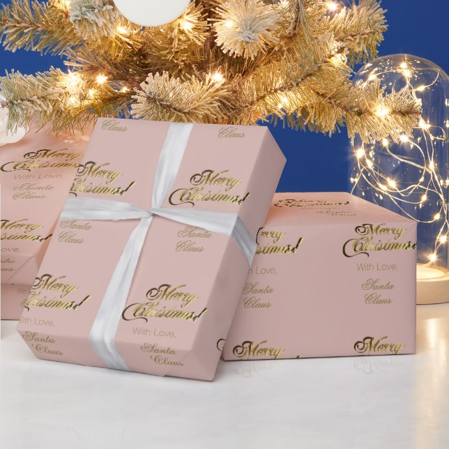 Elegant Rose Gold Merry Christmas Script Pink Wrapping Paper (Holidays)