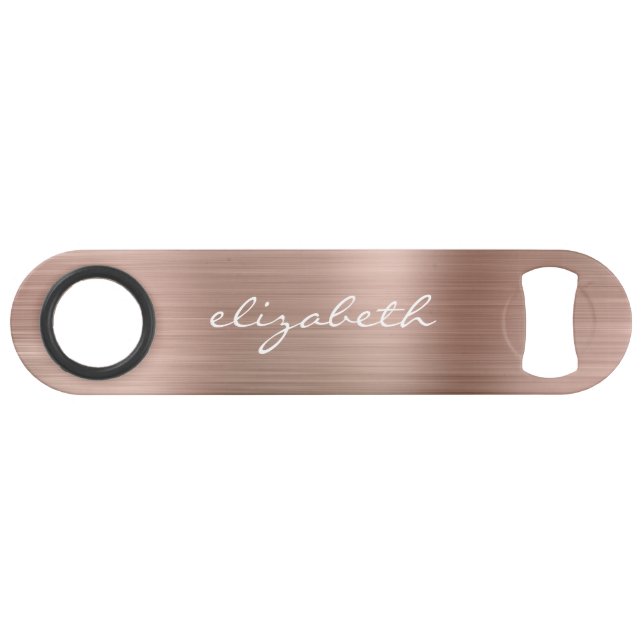 Elegant Rose Gold Metallic Personalized Bar Key (Front (Horizontal))