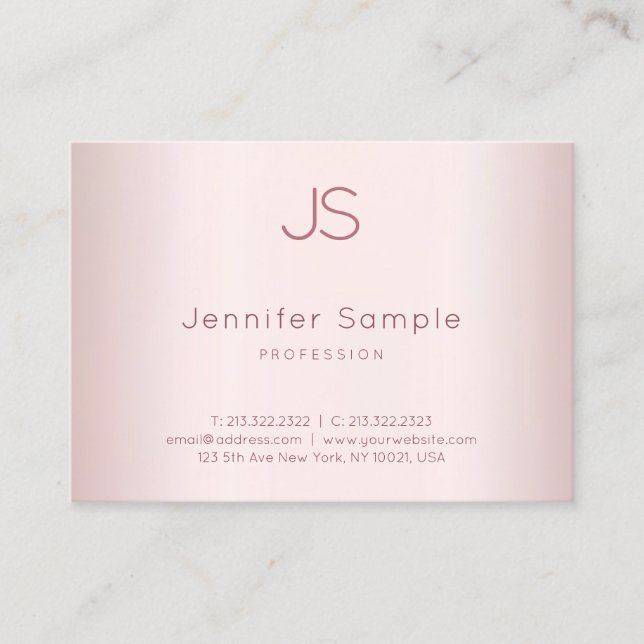 Elegant Rose Gold Modern Minimalist Monogram Business Card (Front)