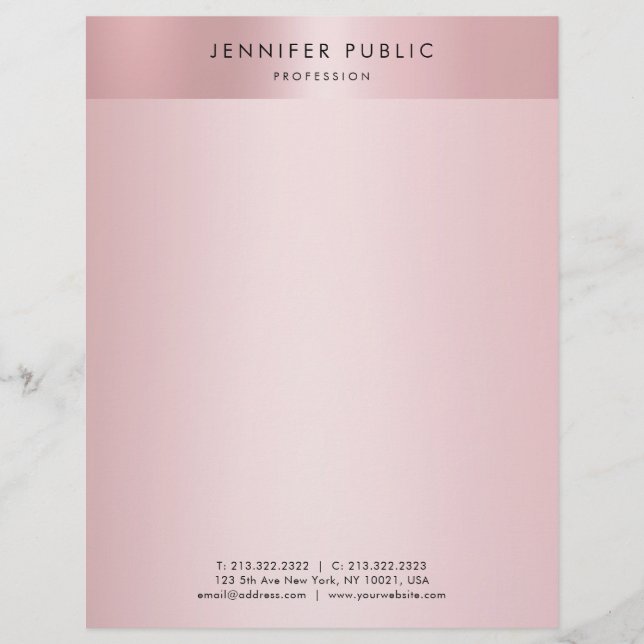 Elegant Rose Gold Modern Minimalist Template Letterhead (Front)