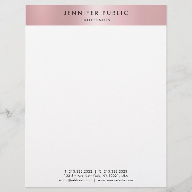 Elegant Rose Gold Modern Minimalistic Template Letterhead (Front)