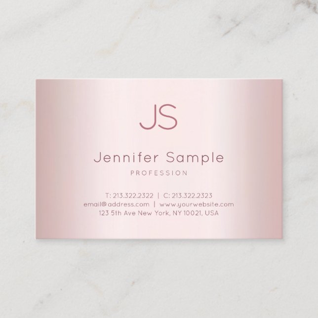 Elegant Rose Gold Modern Monogram Clean Template Business Card (Front)