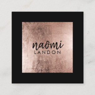 Elegant rose gold modern square minimalist black business card