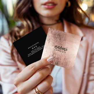 Elegant rose gold modern square minimalist black business card