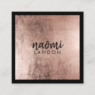 Elegant rose gold modern square minimalist black business card