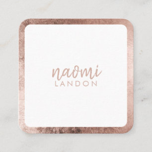 Elegant rose gold modern square minimalist white business card