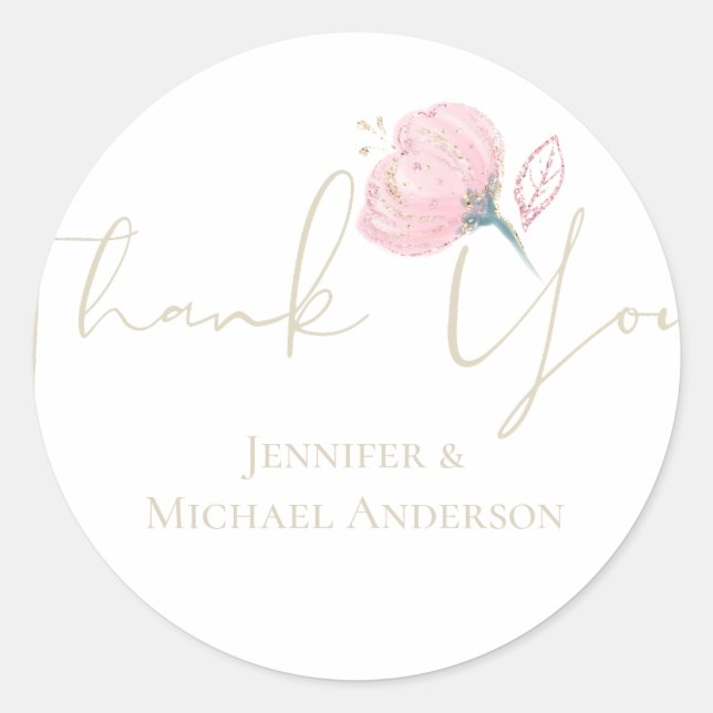 Elegant Rose Gold Modern Wedding Sparkle Classic Round Sticker (Front)