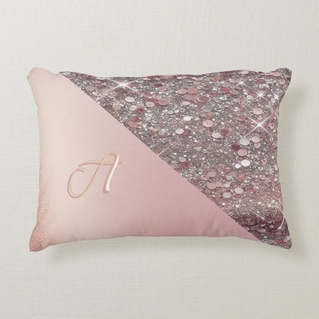 Elegant Rose Gold Monogram Accent Pillow (Front)