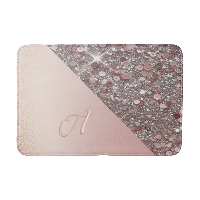 Elegant Rose Gold Monogram Bath Mat (Front)